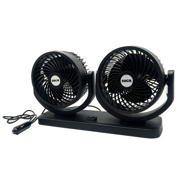Dual Head Car Cooling Fan 4-Inch – 12V/24V Power with 360° Rotation