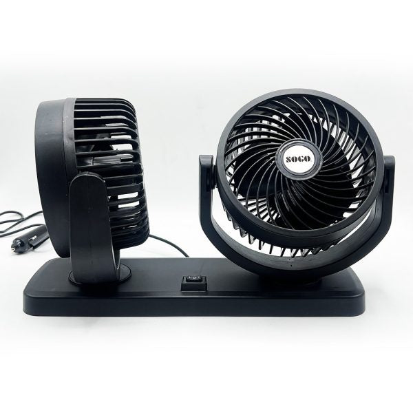 Dual Head Car Cooling Fan 4-Inch – 12V/24V Power with 360° Rotation