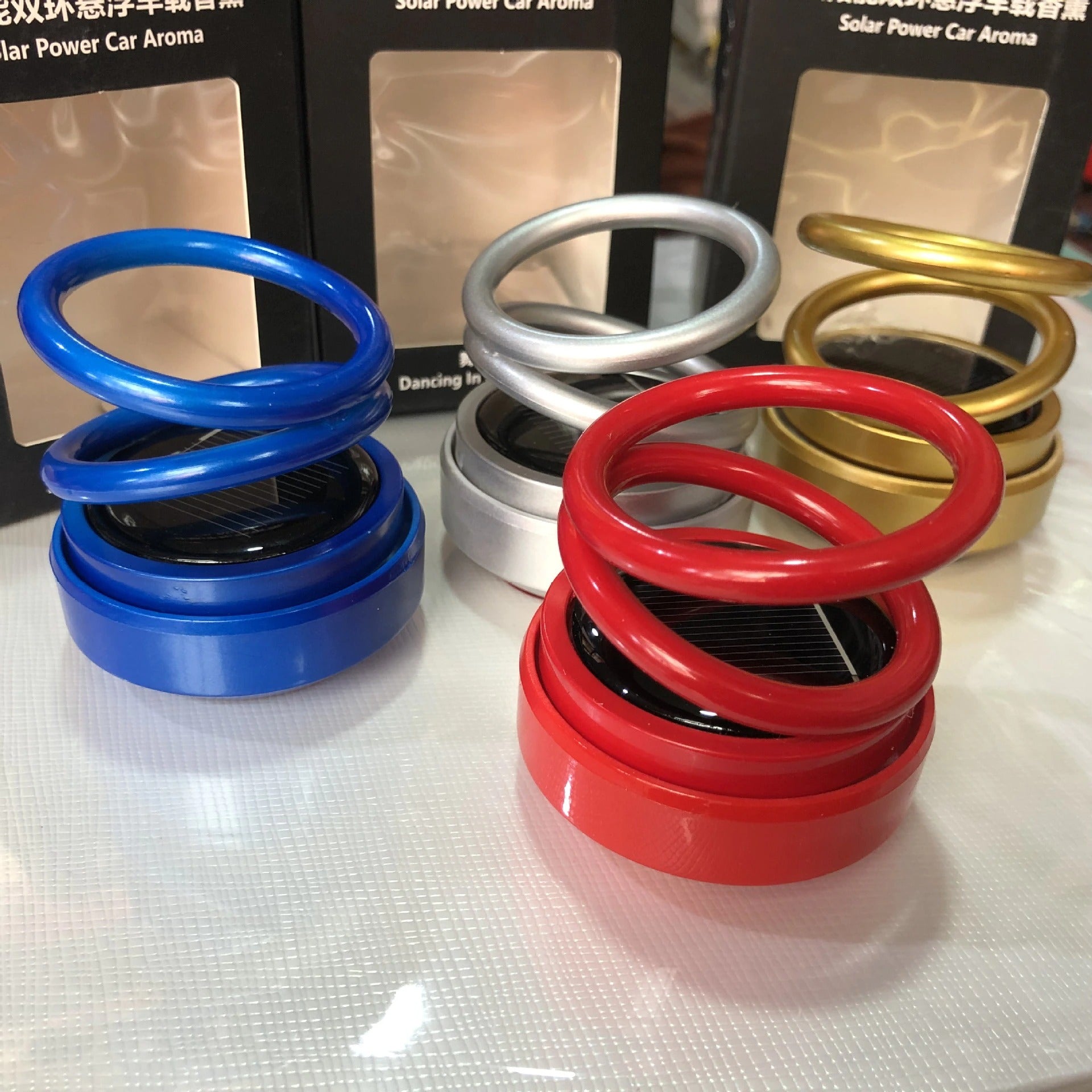 Solar Double Ring Rotating Car Perfume Air Freshener